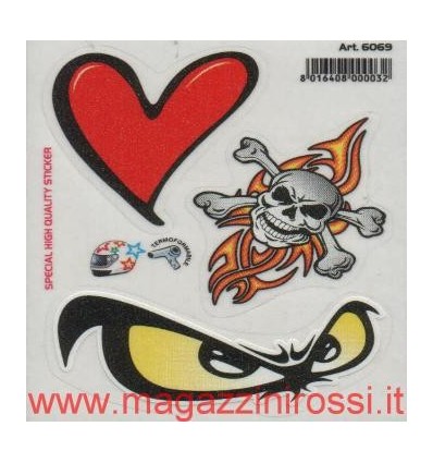 Set Adesivi piccolo 4R mix Cuore-Teschio-Occhi Set Adesivi piccolo 4R mix Cuore-Teschio-Occhi