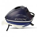 Copriserbatoio Bagster per Suzuki GSX 1400 in similpelle blu, blu scuro e bianco Copriserbatoio Bagster per Suzuki GSX 1400 in similpelle blu, blu scuro e bianco