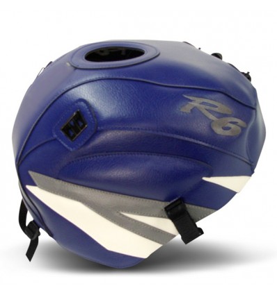 Copriserbatoio Bagster per Yamaha YZF R6 99-02 similpelle blu baltico, bianco e acciaio Copriserbatoio Bagster per Yamaha YZF R6 99-02 similpelle blu baltico, bianco e acciaio