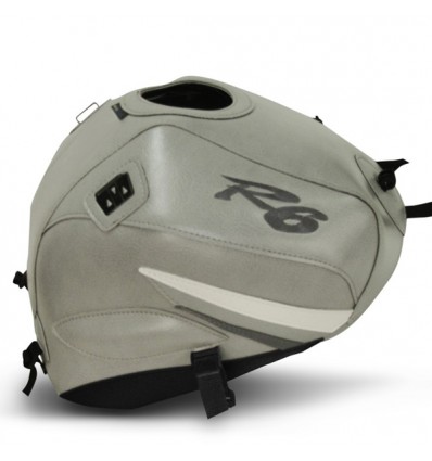 Copriserbatoio Bagster per Yamaha YZF R6 03-05 in similpelle grigio, bianco e acciaio Copriserbatoio Bagster per Yamaha YZF R6 03-05 in similpelle grigio, bianco e acciaio