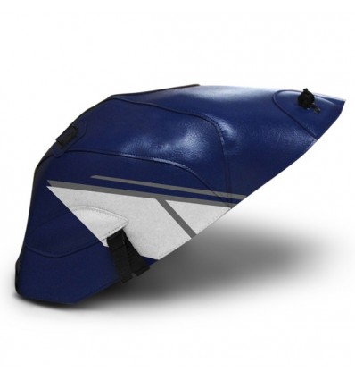 Copriserbatoio Bagster per Yamaha YZF R6 03-05 in similpelle blu baltico, acciaio e bianco Copriserbatoio Bagster per Yamaha YZF R6 03-05 in similpelle blu baltico, acciaio e bianco