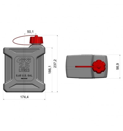 Tanica Givi TAN01 da 2,5 litri omologata per acqua, olio o carburante Tanica Givi TAN01 da 2,5 litri omologata per acqua, olio o carburante