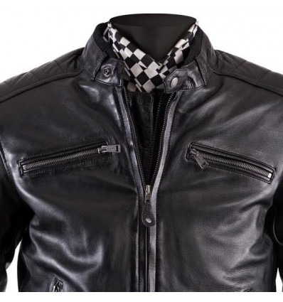 Giacca da moto in pelle Helstons Cruiser Cuir Rag nera Giacca da moto in pelle Helstons Cruiser Cuir Rag nera