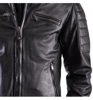 Giacca da moto in pelle Helstons Cruiser Cuir Rag nera Giacca da moto in pelle Helstons Cruiser Cuir Rag nera