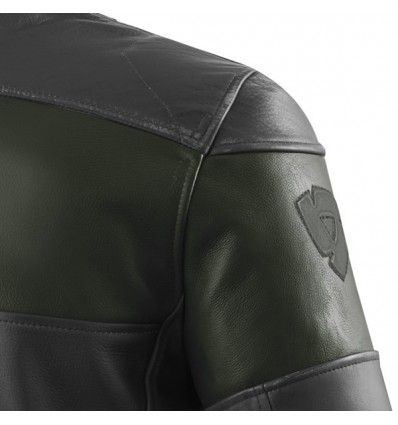 Giacca da moto in pelle Revit Nova Vintage nera e verde Giacca da moto in pelle Revit Nova Vintage nera e verde