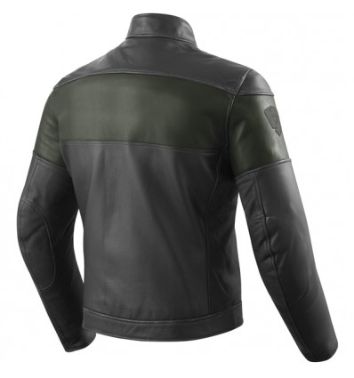 Giacca da moto in pelle Revit Nova Vintage nera e verde Giacca da moto in pelle Revit Nova Vintage nera e verde