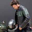 Giacca da moto in pelle Revit Nova Vintage nera e verde Giacca da moto in pelle Revit Nova Vintage nera e verde