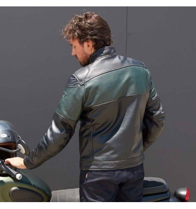 Giacca da moto in pelle Revit Nova Vintage nera e verde Giacca da moto in pelle Revit Nova Vintage nera e verde
