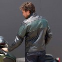 Giacca da moto in pelle Revit Nova Vintage nera e verde Giacca da moto in pelle Revit Nova Vintage nera e verde