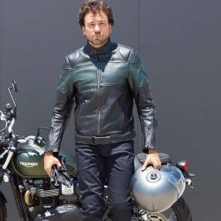 Giacca da moto in pelle Revit Nova Vintage nera e verde Giacca da moto in pelle Revit Nova Vintage nera e verde