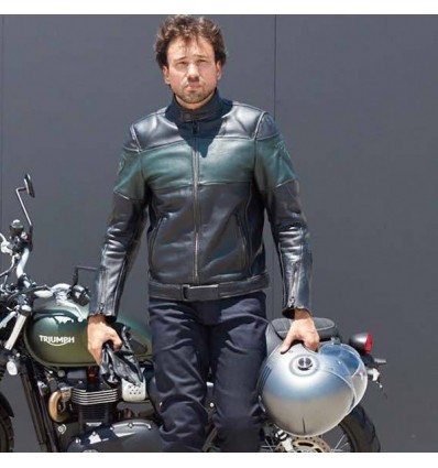 Giacca da moto in pelle Revit Nova Vintage nera e verde Giacca da moto in pelle Revit Nova Vintage nera e verde