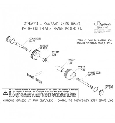 Tamponi paratelaio Lightech per Kawasaki ZX10R 08-10 Tamponi paratelaio Lightech per Kawasaki ZX10R 08-10