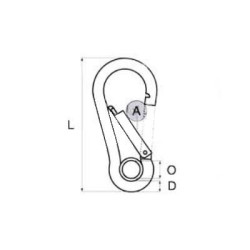 Moschettone standard occhiellato 5 mm acciaio inox AISI 316 Moschettone standard occhiellato 5 mm acciaio inox AISI 316