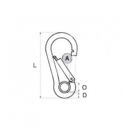 Moschettone standard occhiellato 5 mm acciaio inox AISI 316 Moschettone standard occhiellato 5 mm acciaio inox AISI 316