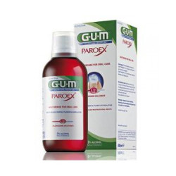Flacone da 300 ml di Gum Paroex Colluttorio 0,12% Clorexidina per il trattamento temporaneo di gengiviti e parodontiti.