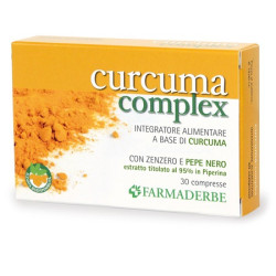 Confezione da 30 compresse di Fermaderbe Curcuma Complex, integratore utile per la funzione digestiva.