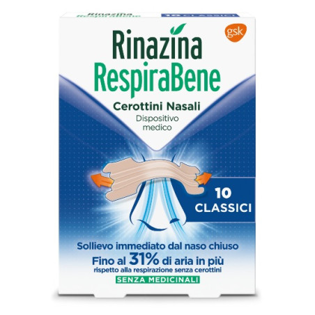 RINAZINA RESPIRABENE CEROTTI NASALI CLASSICI CARTON 10 PEZZI RINAZINA RESPIRABENE CEROTTI NASALI CLASSICI CARTON 10 PEZZI