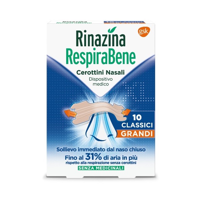 RINAZINA RESPIRABENE CEROTTI NASALI CLASSICI GRANDI CARTON 10 PEZZI RINAZINA RESPIRABENE CEROTTI NASALI CLASSICI GRANDI CARTON 10 PEZZI