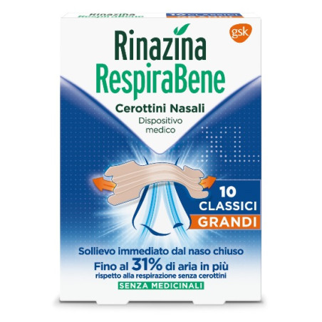 RINAZINA RESPIRABENE CEROTTI NASALI CLASSICI GRANDI CARTON 10 PEZZI RINAZINA RESPIRABENE CEROTTI NASALI CLASSICI GRANDI CARTON 10 PEZZI