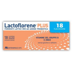 Confezione da 18 flaconi di Lactoflorene plus con fermenti lattici probiotici e vitamine B