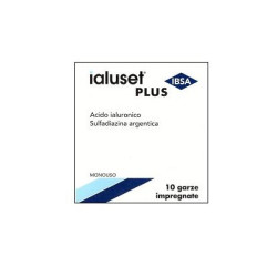 GARZA IALUSET PLUS IMPREGNATA DI CREMA DI ACIDO IALURONICO 0,05%, DI SULFADIAZINA ARGENTICA 1%, MACROGOL, GLICEROLO E ACQUA 10 X