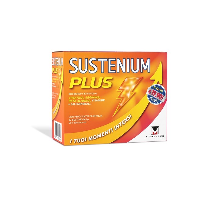 Confezione da 22 bustine di Sustenium Plus integratore energizzante gusto arancia Confezione da 22 bustine di Sustenium Plus integratore energizzante gusto arancia