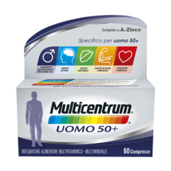 Confezione da 60 compresse di Multicentrum uomo 50+ multivitaminico e multiminerale per uomini sopra i 50 anni