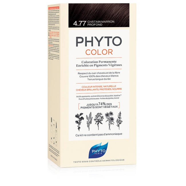 PHYTOCOLOR 4,77 CASTANO MARRONE INTENSO LATTE + CREMA + MASCHERA + 1 PAIO DI GUANTI PHYTOCOLOR 4,77 CASTANO MARRONE INTENSO LATTE + CREMA + MASCHERA + 1 PAIO DI GUANTI
