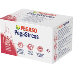 Confezione da 28 stick pack di Pegaso Pegastress integratore di fermenti lattici e vitamina B5.