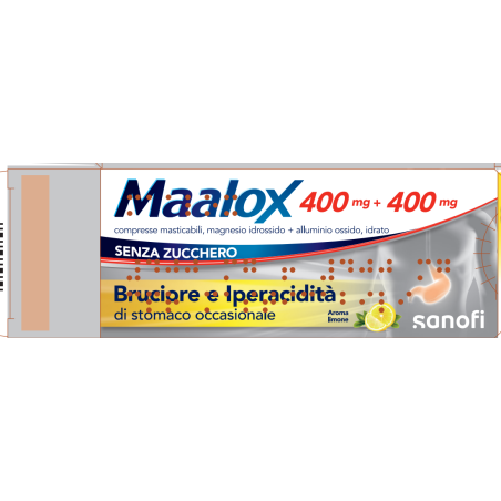 Maalox 400 mg + 400 mg 30 Compresse Masticabili Senza Zucchero Maalox 400 mg + 400 mg 30 Compresse Masticabili Senza Zucchero