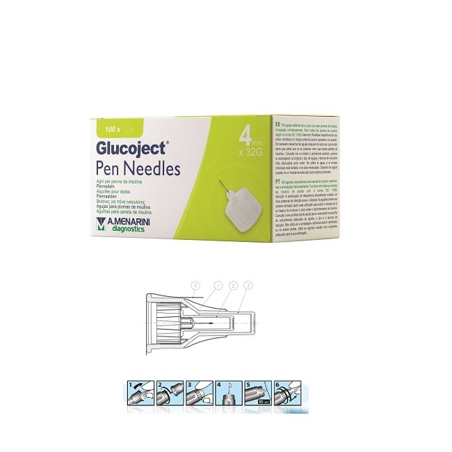 AGO PER PENNA DA INSULINA GLUCOJECT LUNGHEZZA 4 MM GAUGE 32 100 PEZZI