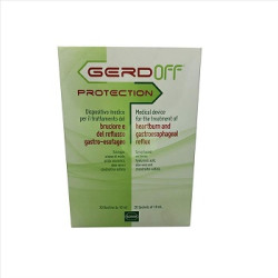 Confezione da 20 bustine liquide di Gerdoff Protection sciroppo contro acidità e reflusso.