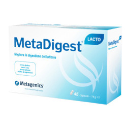 Confezione da 45 capsule di Metagenics Metadigest Lacto integratore per intolleranza al lattosio.
