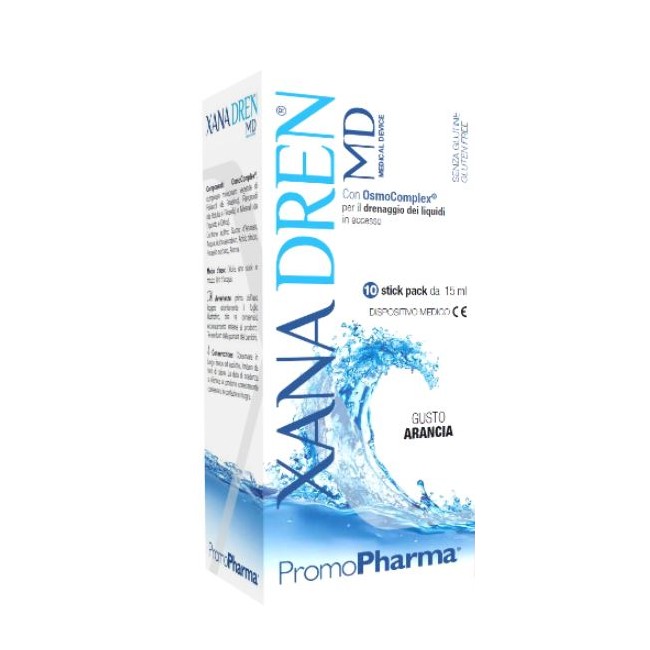Confezione da 10 bustine liquide di Xanadren Md arancia per il drenaggio dei liquidi in eccesso Confezione da 10 bustine liquide di Xanadren Md arancia per il drenaggio dei liquidi in eccesso