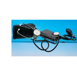 SFIGMOMANOMETRO ANEROIDE AD ALTA PRECISIONE CON FONENDOSCOPIO BRACCIALE CON CHIUSURA IN VELCRO CUSCINETTO IN GOMMA SOFFIERIA