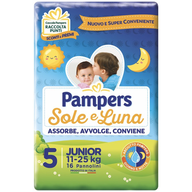 PANNOLINO PER BAMBINO PAMPERS SOLE & LUNA FLASH JUNIOR 16 PEZZI PANNOLINO PER BAMBINO PAMPERS SOLE & LUNA FLASH JUNIOR 16 PEZZI