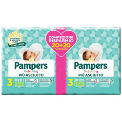 PAMPERS BABY DRY DUO DOWNCOUNT MIDI 40 PEZZI