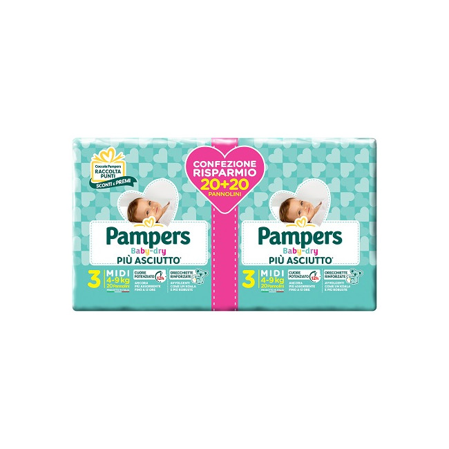 PAMPERS BABY DRY DUO DOWNCOUNT MIDI 40 PEZZI PAMPERS BABY DRY DUO DOWNCOUNT MIDI 40 PEZZI