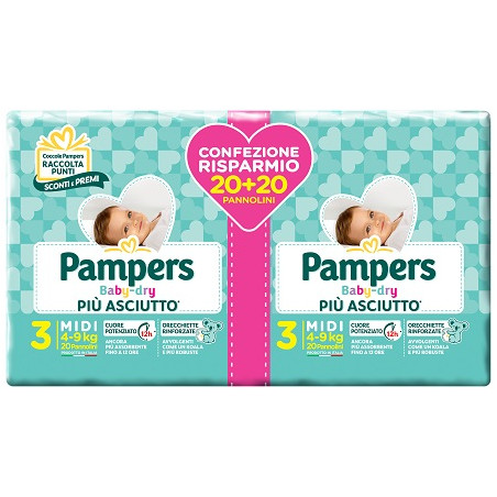 PAMPERS BABY DRY DUO DOWNCOUNT MIDI 40 PEZZI PAMPERS BABY DRY DUO DOWNCOUNT MIDI 40 PEZZI