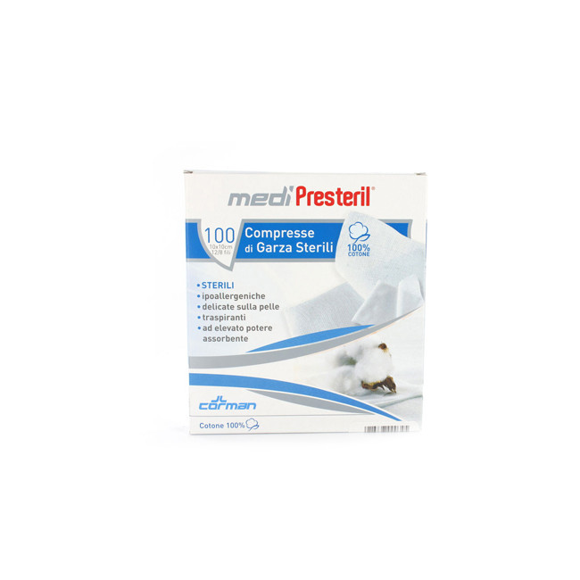 GARZA COMPRESSA MEDIPRESTERIL FU STERILE MONOUSO 10X10CM 100PEZZI GARZA COMPRESSA MEDIPRESTERIL FU STERILE MONOUSO 10X10CM 100PEZZI