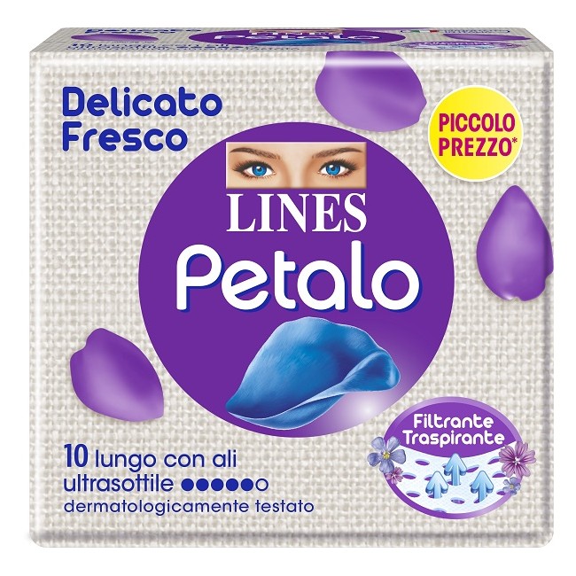 LINES PETALO BLU ASSORBENTE LUNGO CON ALI 10 PEZZI LINES PETALO BLU ASSORBENTE LUNGO CON ALI 10 PEZZI