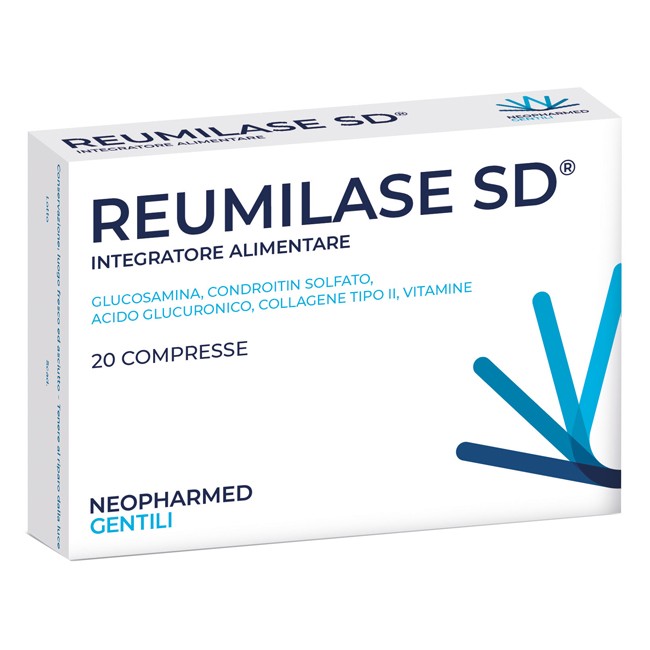 Confezione da 20 compresse di Reumilase SD integratore per il benessere delle articolazioni. Confezione da 20 compresse di Reumilase SD integratore per il benessere delle articolazioni.
