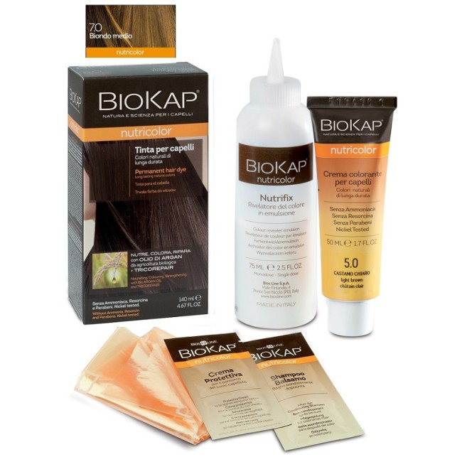 BIOKAP NUTRICOLOR 7,0 BIONDO MEDIO TINTA TUBO + FLACONE BIOKAP NUTRICOLOR 7,0 BIONDO MEDIO TINTA TUBO + FLACONE
