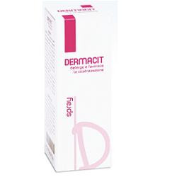 DERMACIT SPRAY FLACONE CILINDRICO IN PE BIANCO CON TASTO EROGATORE SPRAY IN PP BIANCO E CAPPUCCIO SALVATASTO TRASPARENTE,DISPOSI