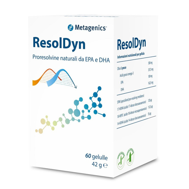 Confezione da 60 capsule molli di Metagenics Resoldyn integratore di Omega 3 Confezione da 60 capsule molli di Metagenics Resoldyn integratore di Omega 3