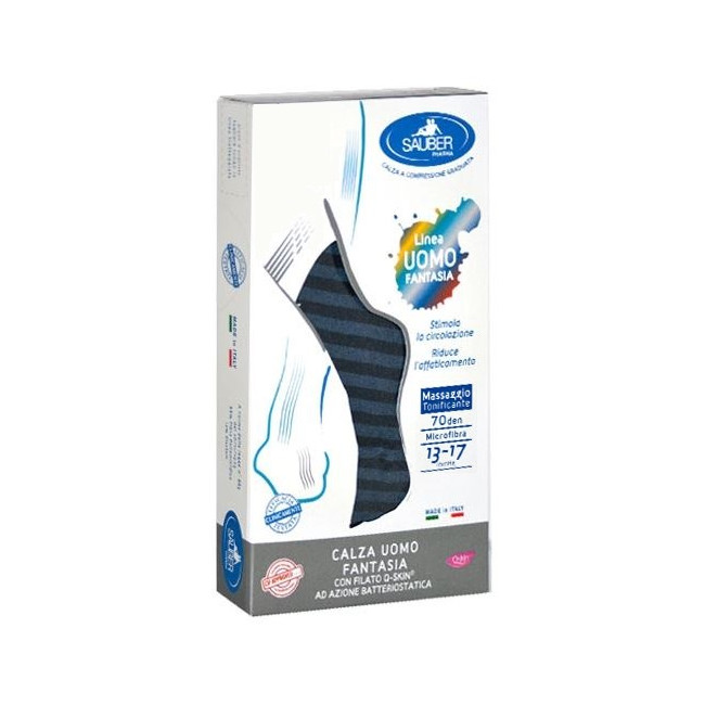 SAUBER CALZA UOMO FANTASIA Q-SKIN 70 DEN BLU RIGA LARGA DENIM TAGLIA M