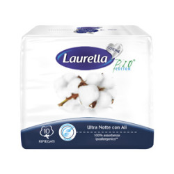 ASSORBENTE LAURELLA IN COTONE ULTRA NOTTE CON ALI 10 PEZZI
