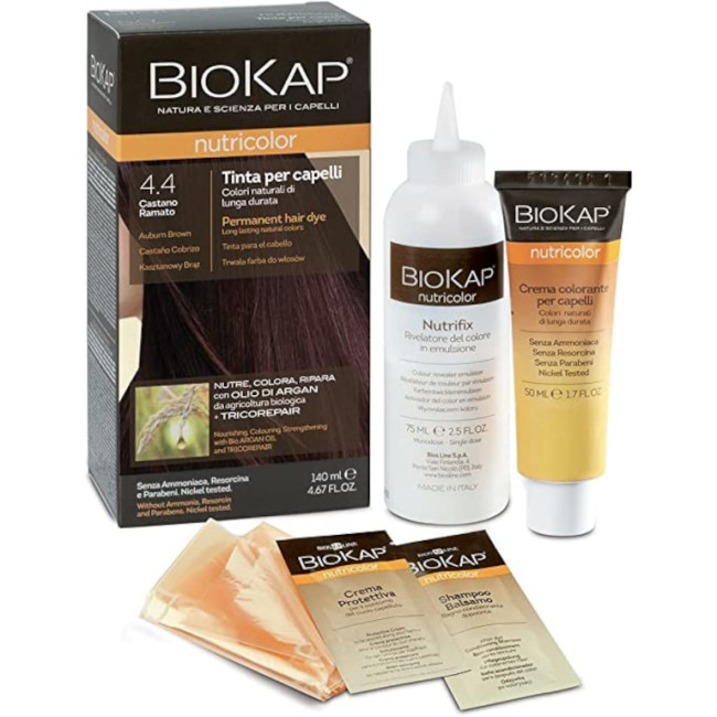 BIOKAP NUTRICOLOR 4,4 NEW CASTANO RAMATO TINTA TUBO + FLACONE BIOKAP NUTRICOLOR 4,4 NEW CASTANO RAMATO TINTA TUBO + FLACONE