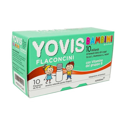 Confezione da 10  Flaconi di Yovis Bambini integratore di fermenti lattici probiotici per il benessere intestinale.