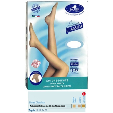 SAUBER AUTOREGGENTE OPEN TOE MAGLIA LISCIA 70 DEN COLORE NEUTRO BEIGE TAGLIA 3 LINEA CLASSICA